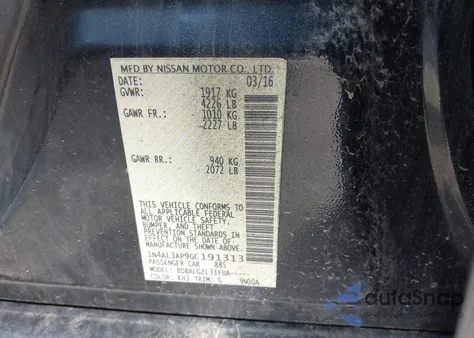 2016 Nissan Altima 2.5/2.5 S/2.5 Sl/2.5 Sr/2.5 Sv from USA, damaged, VIN 1N4AL3AP9GC191313